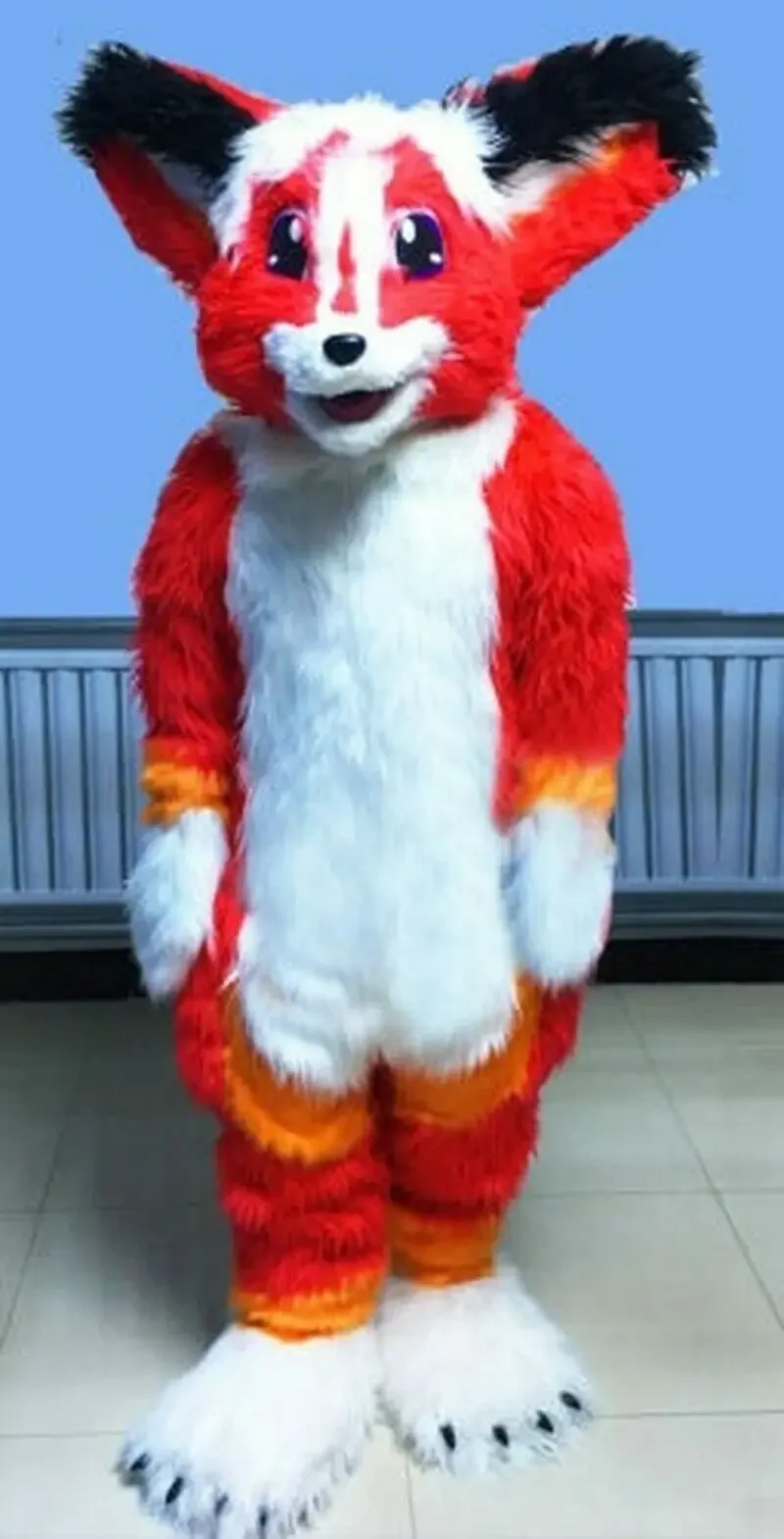 Fox Mascot Traje para Halloween, Pele Longa, Terno Husky Dog, Fursuit para Cosplay