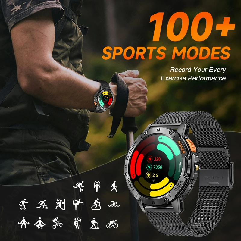 LIGE Men Smart Watch Outdoor LED Flashlight 530mAh Bluetooth Call Watches Sports Fitness Tracker Health Monitor Smartwatch Man