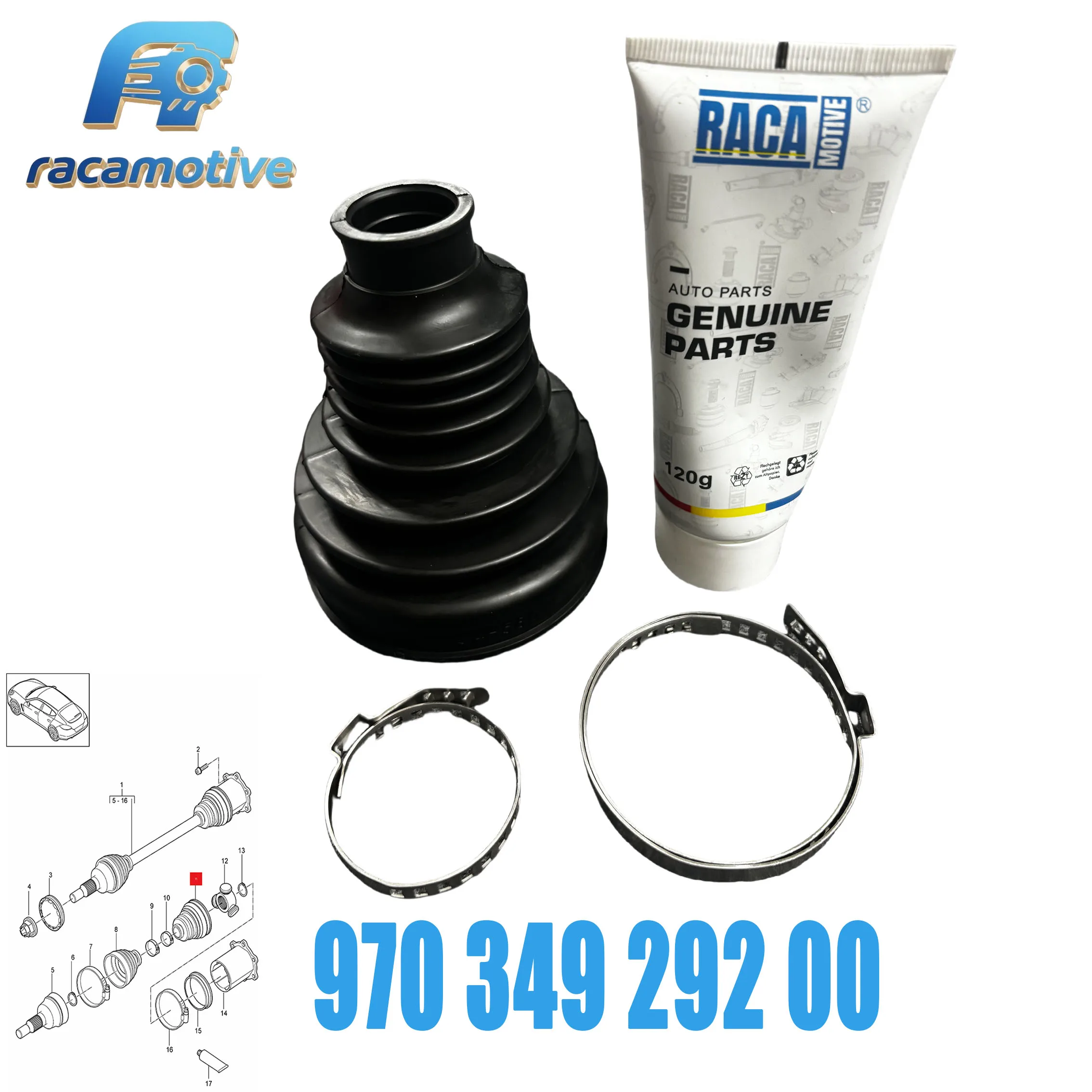 97034929200 is suitable for Porsche Panamera (970) 2009-2017. It's a set of front axle dust cover components 970 349 292 00.