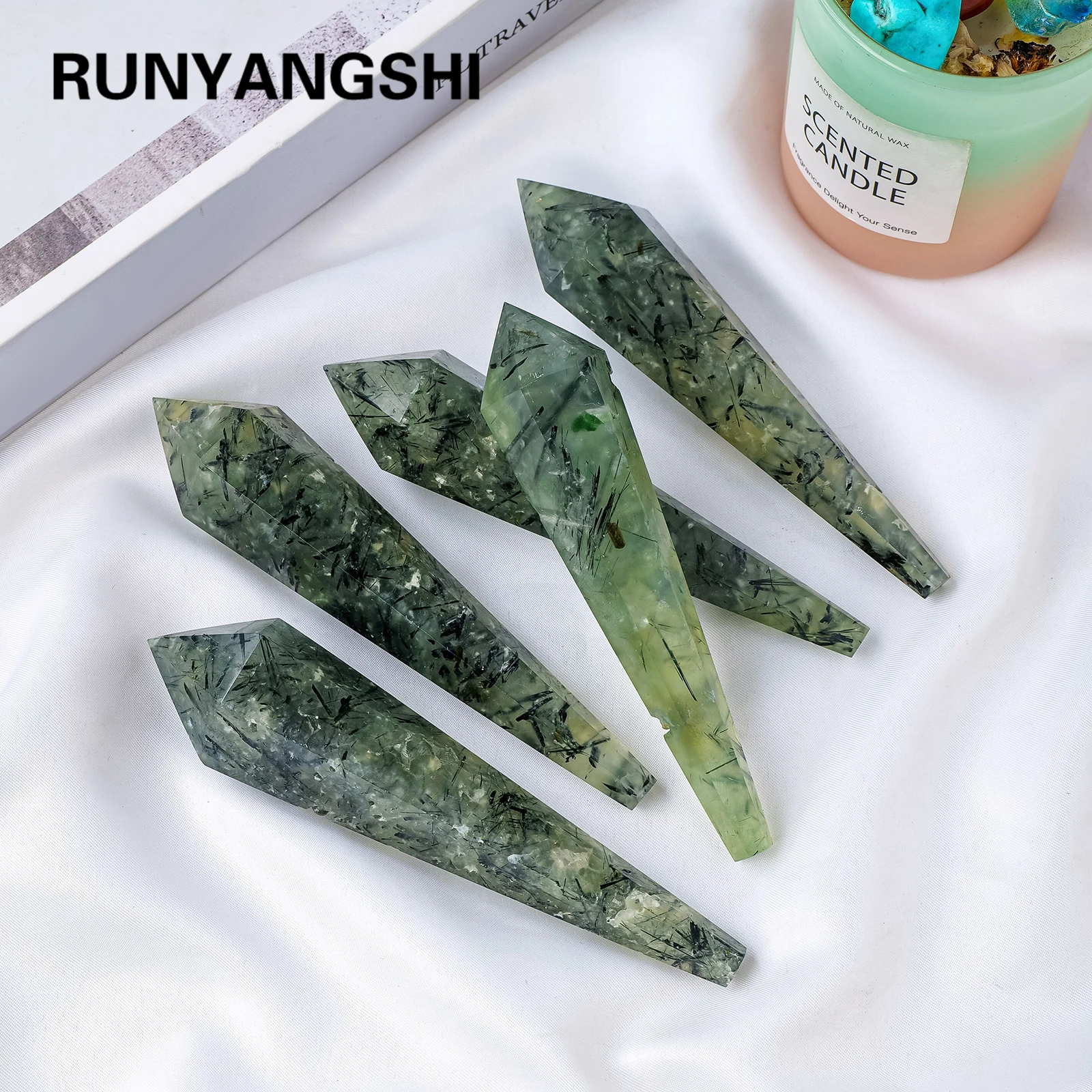 1PC Natural Crystal Prehnite Pendulum Crystal Tower Grape Quartz Mace Divination Soul Hexagonal Pillar Crystal Quartz