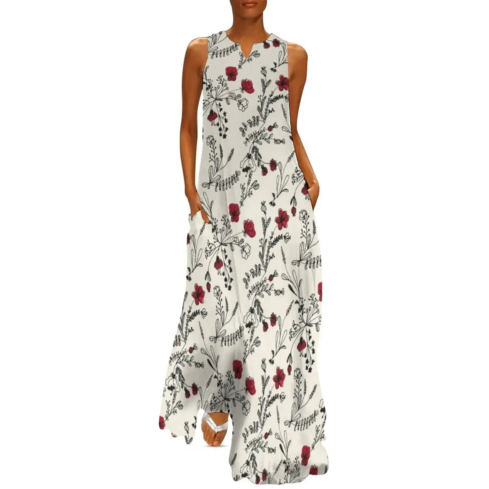 

Red Flower Pattern Long Dress Bride dresses women's fashion dresses clothes african dresses for woman Dress