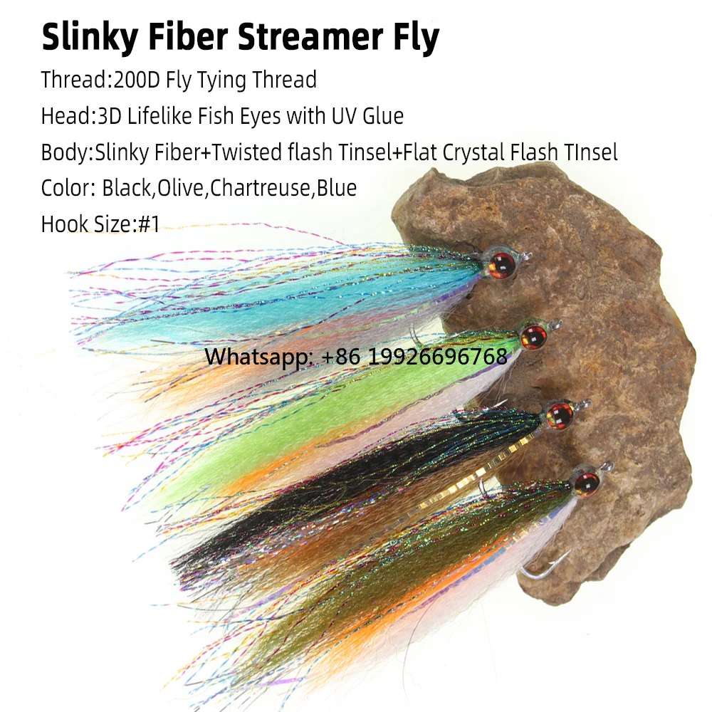 

Slinky Fiber Streamer Fly Epoxy 3D Fish Eye Flash Tinsel Minnow Fly Fishing Flies Trout Bass Artifical Fishing Lure Bait manufac