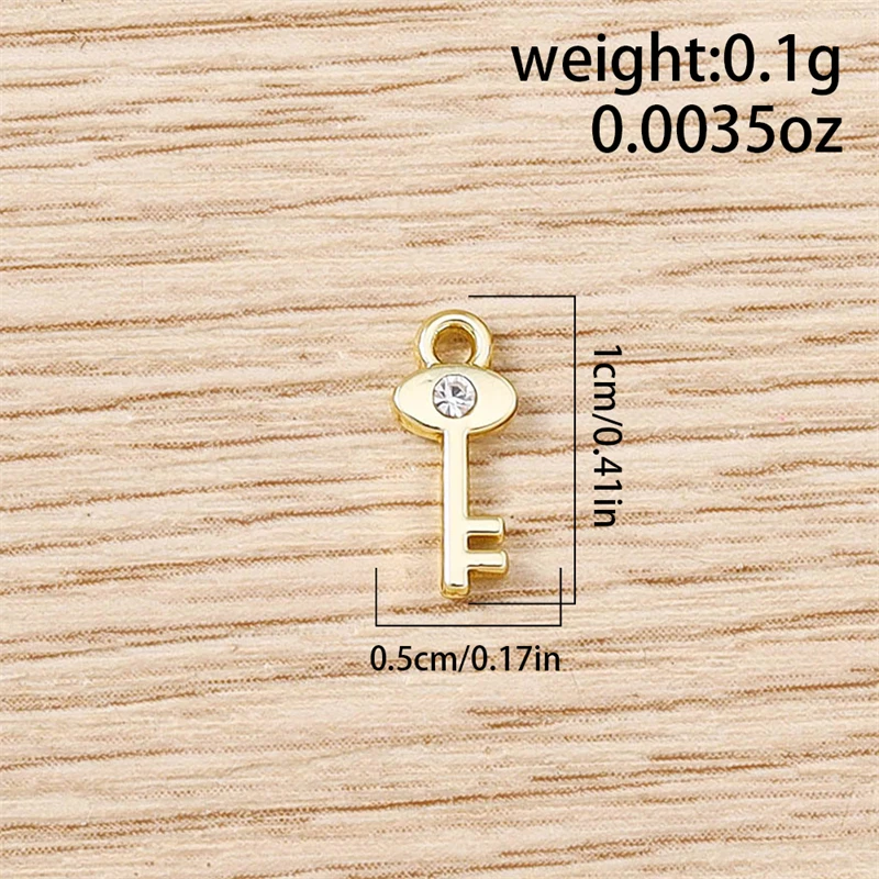 10pcs 5x10mm Cute Mini Crystal Alloy Key Charms Pendants for Jewelry Making Earrings Necklaces Bracelets DIY Crafts Accessories
