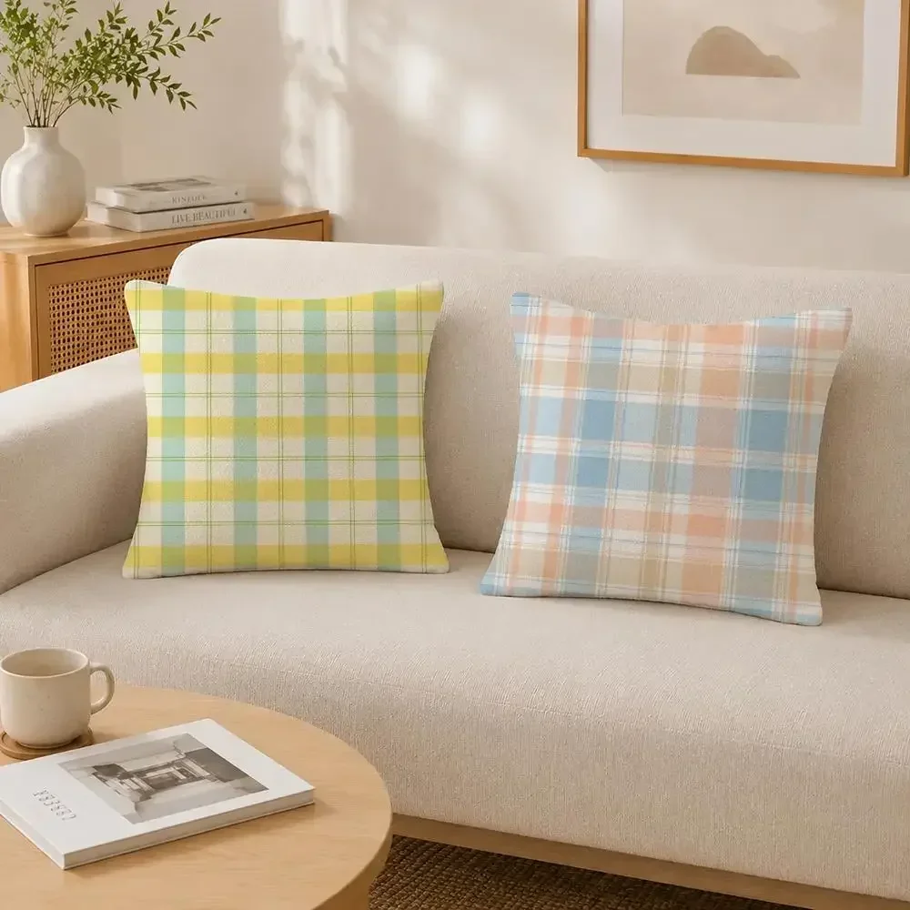 Pattern Plaid-Gingham-Stripes Cushion Cover Soft Fluffy Short Plush  Pillow Case Throw Decorative  for Sofa Bedroom Home Decor