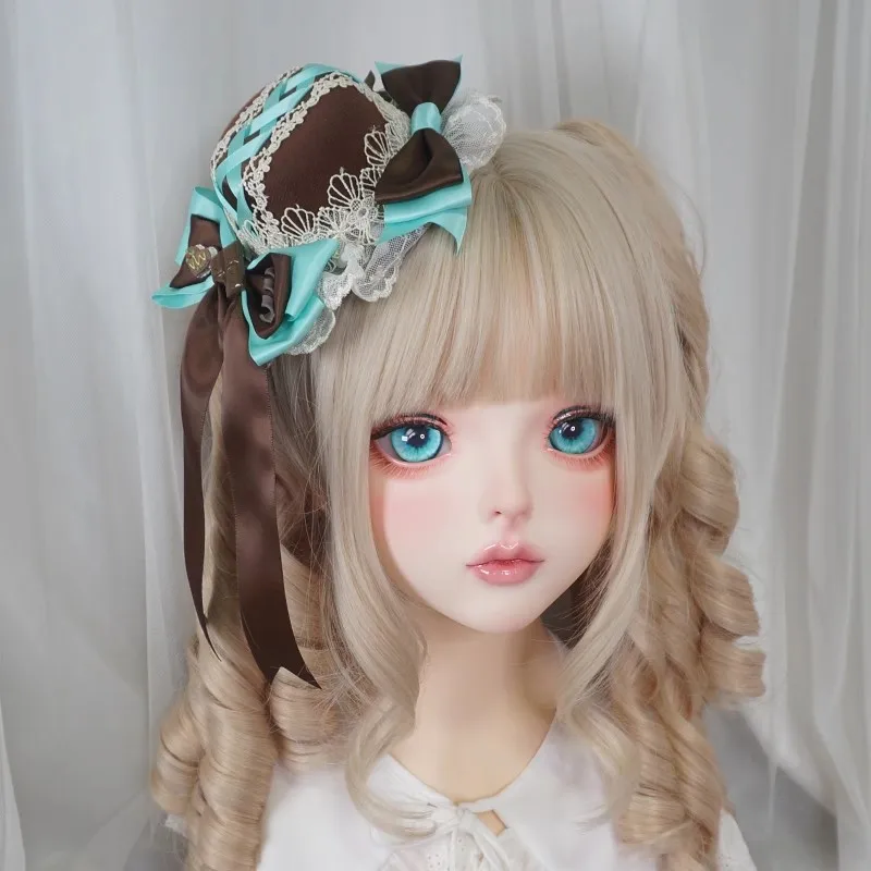 수제 로리타 민트 초콜릿 작은 모자 귀여운 KC 우아한 헤드 피스 여성 레이스 보우 헤어 액세서리 달콤한 로리타 소녀 악세사리