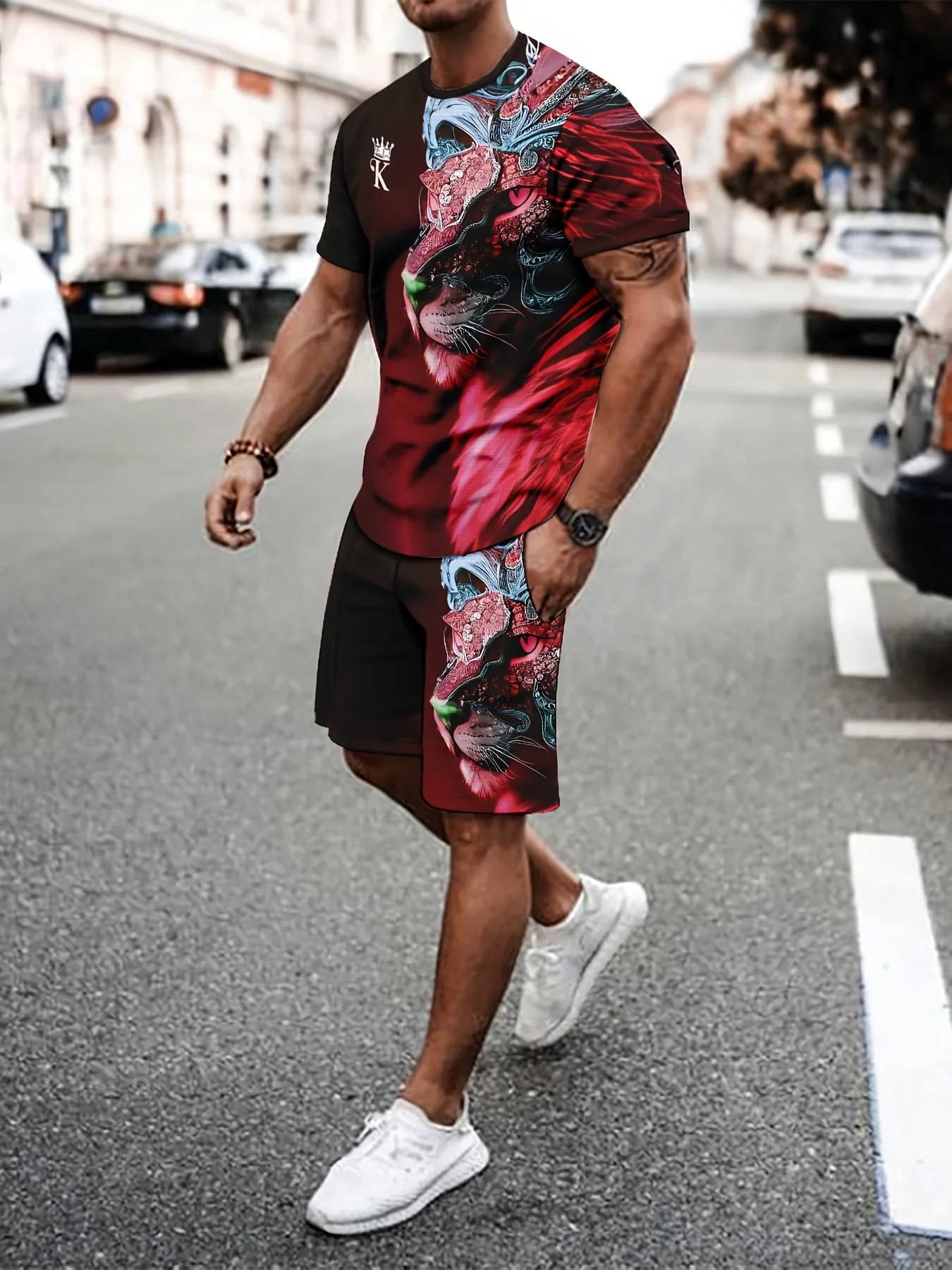 Fashion 2025 Summer Round Neck T-shirt Top and Shorts Set Outdoor Sports Set 2 Pieces of Sportswear Leisure Set 