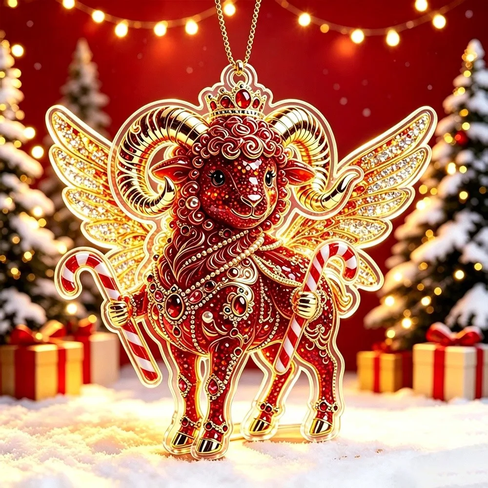 New 2D Flat Goat Hanging Ornament Set Acrylic Shining Goat Pendant Simulation Artificial Rhinestone Keychain Bag Charms