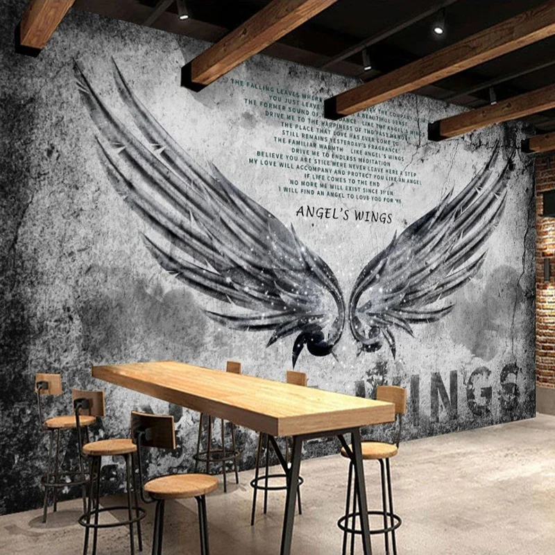 3d personalizado mural estilo industrial papel de parede asas de anjo cimento pintura barbeiro restaurante sala estar decoração papel