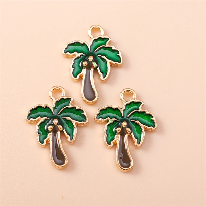 20pcs 15x22mm Cute Enamel Plant Coconut Tree Charms Pendants for Jewelry Making Earrings Necklaces Bracelets DIY Crafts Supplies