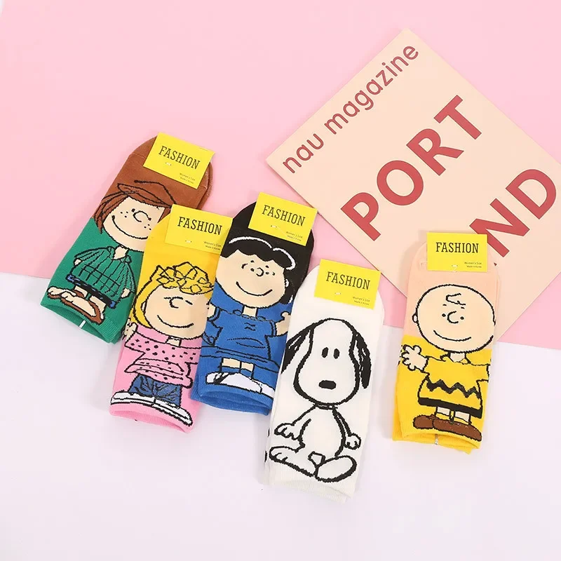 5 Pairs Snoopy Socks Sets Women Retro Polyester Cotton Low Tube Women Socks Breathable Japanese Style Casual Cotton Short Sock