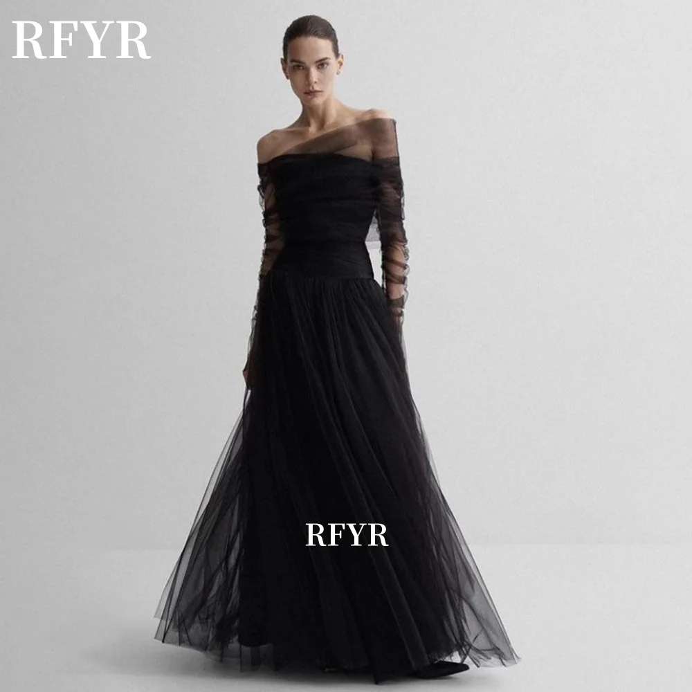 

RFYR A Line Party Dress Long Sleeve Evening Dresses Illusion Formal Occasion Dresses for Women Elegant vestidos Customized