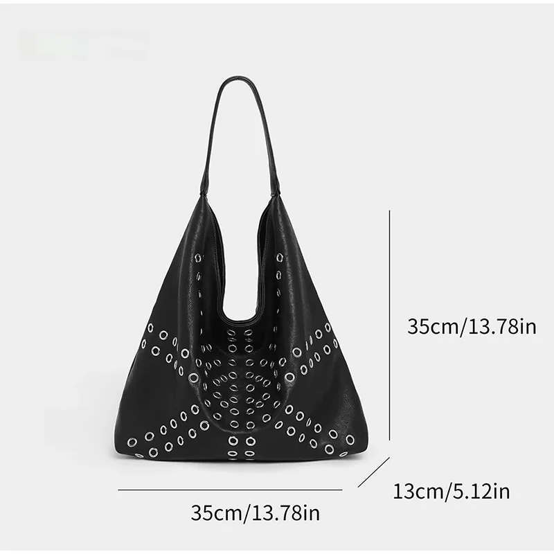 Hohle Metall-Nieten-Unterarm-Schultertasche, Punk-Edgy-Korn-Nieten-Damenhandtasche, Weiche PU-Vintage-Motorrad-Stil-Alltagstasche – Detail 1