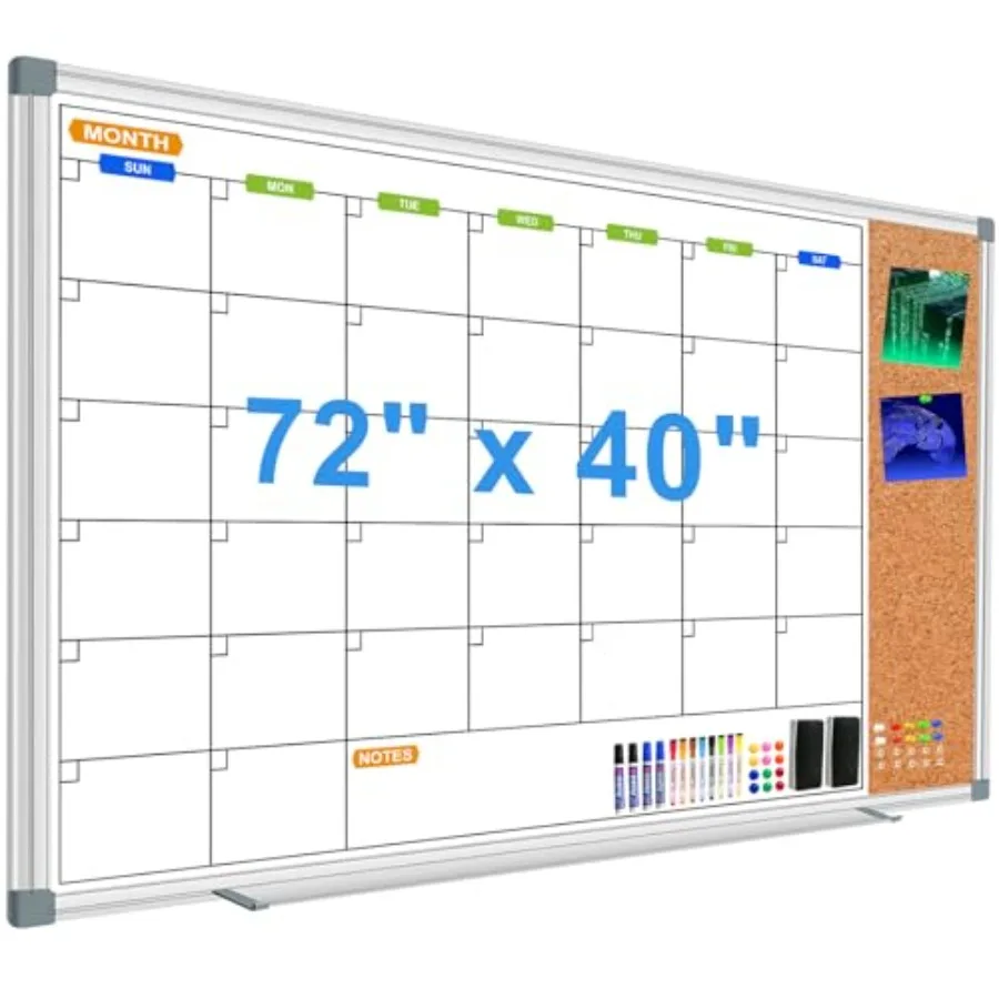 

Магнитный календарь-доска для стены 72 x 40 см, сухостираемый, с пробковой доской, в комплекте 2 магнитных ластика, 12 шт.