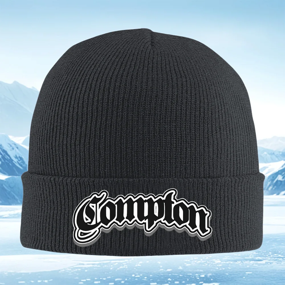 Compton classic text style black letters Men Women Unisex Knitted Hat Beanie Pullover Cap Winter Thermal Warm Christmas Outdoor