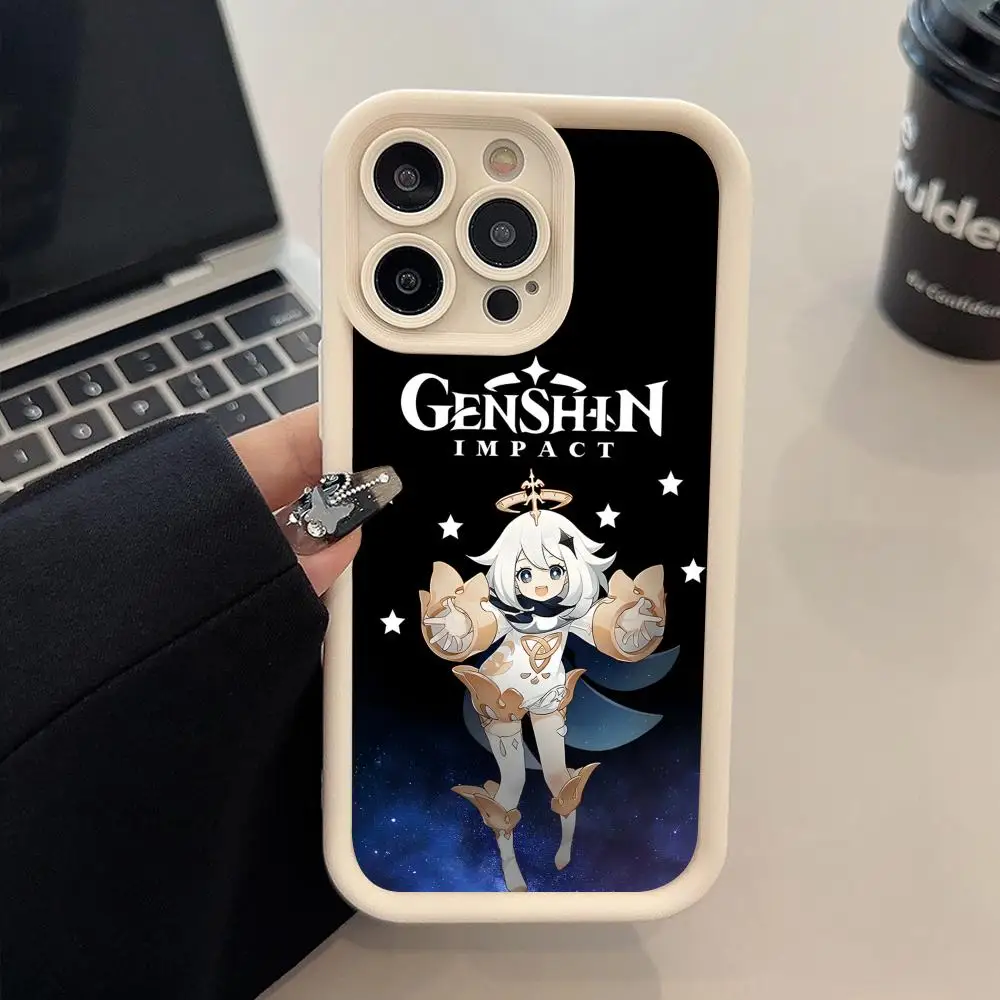 

Game GI Paimon Phone Case for iPhone 17 16 15 14 13 12 11 Air Pro Max Plus White Soft TPU Shockproof Cover