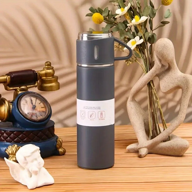 3pcs/set Stainless steel insulated cup tea cup, one cup with three lids, business gift box set, outdoor water cup