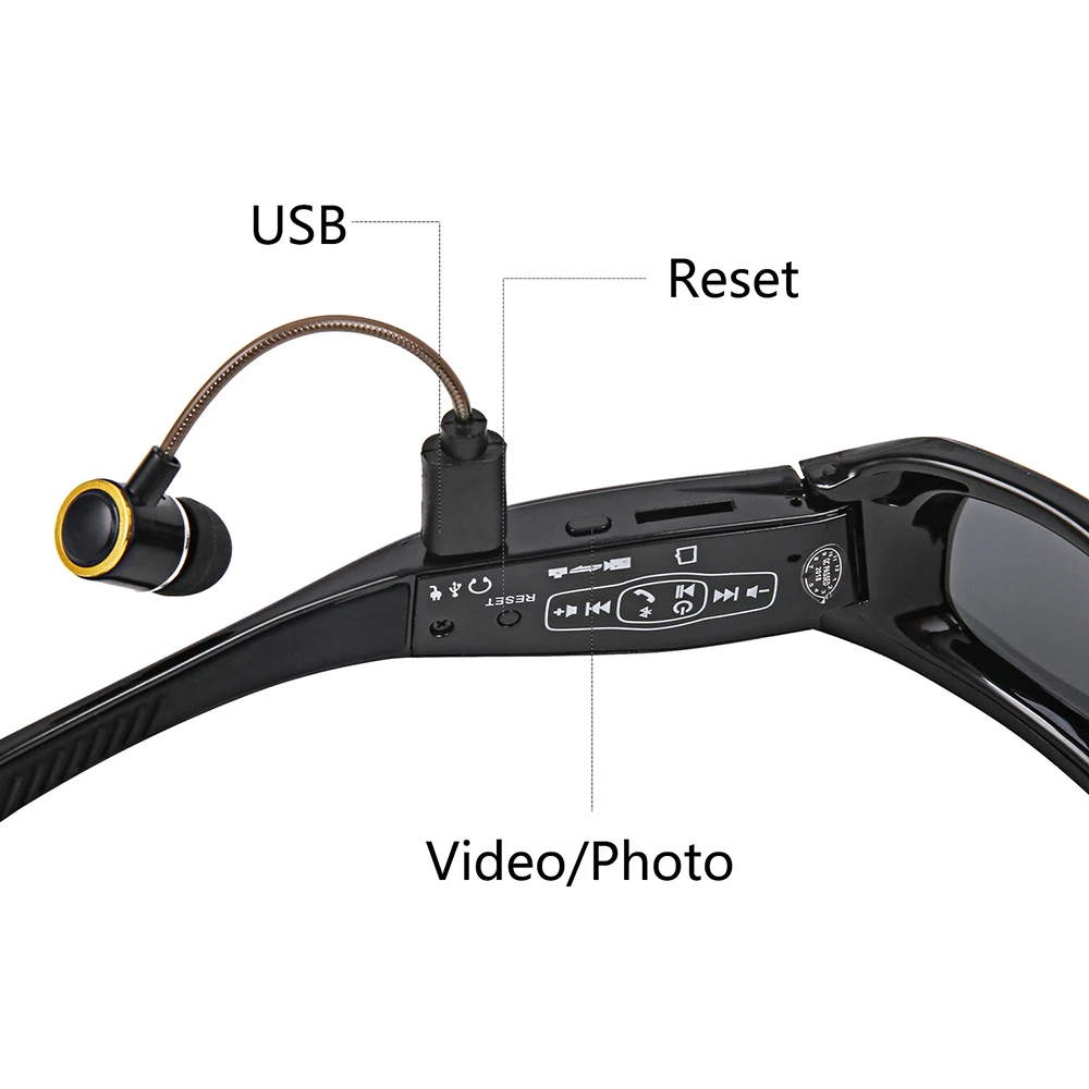 HD 1080P Mini Camcorder Glasses Camera With Bluetooth Headset Polarized Sunglasses Sports Camera Driving Cycling Video Recorder