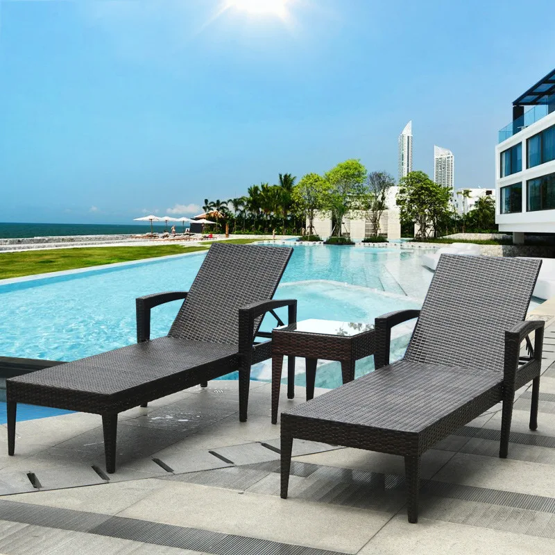 Outdoor Swimming Pool Rattan Lounger Leisure Chair Waterproof Lounger Indoor and Outdoor Hotel Rest Area Villa Lounger