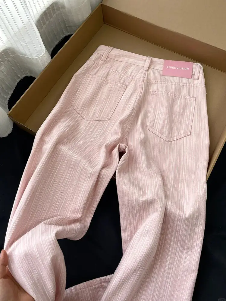 Pink striped wide-leg jeans women's 2024 summer thin new high-waisted loose straight drape floor pants women jeans