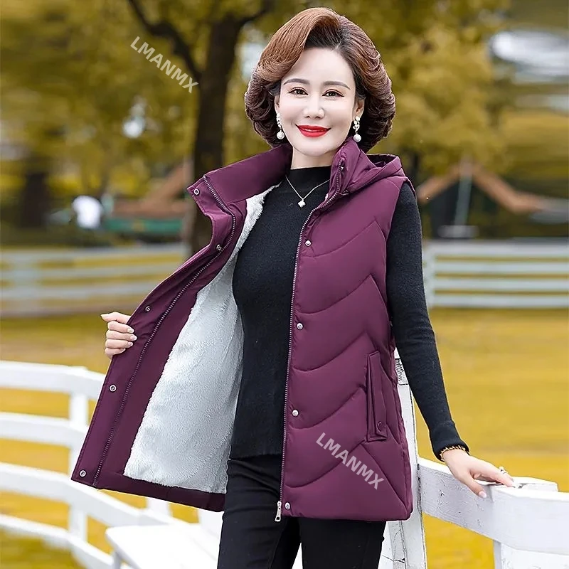 Woman Vest Autumn Winter Warm Down Cotton Vests Thick Removable Hooded Waistcoat Elegant Sleeveless Jacket Vest Coat Female 7XL