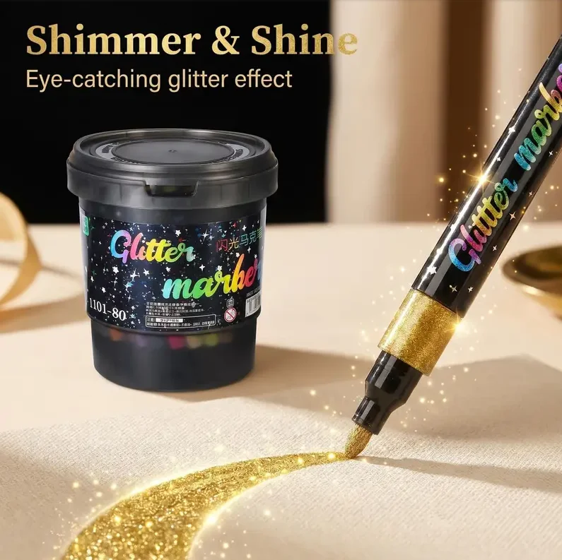 24/36/48/60/80 Color Glitter Gel Marker Set, Professional Art Supplies, Quick-Drying Gel Ink Fine-Tip Markers, Quick-Drying Gel Ink—Pen-To-Pen Precision, Fine Strokes, Suitable for Scrapbooking, Card Making, Journaling, and Drawing, Glitter Markers