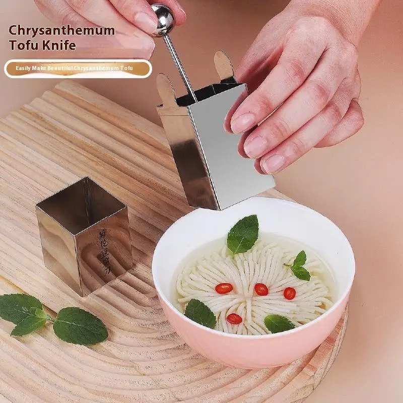 Fast Slicer Chrysanthemum Tofu Cutting Tool Creative Stainless Steel Tofu Shredding Mold DIY Manual Tofu Slicer Holder