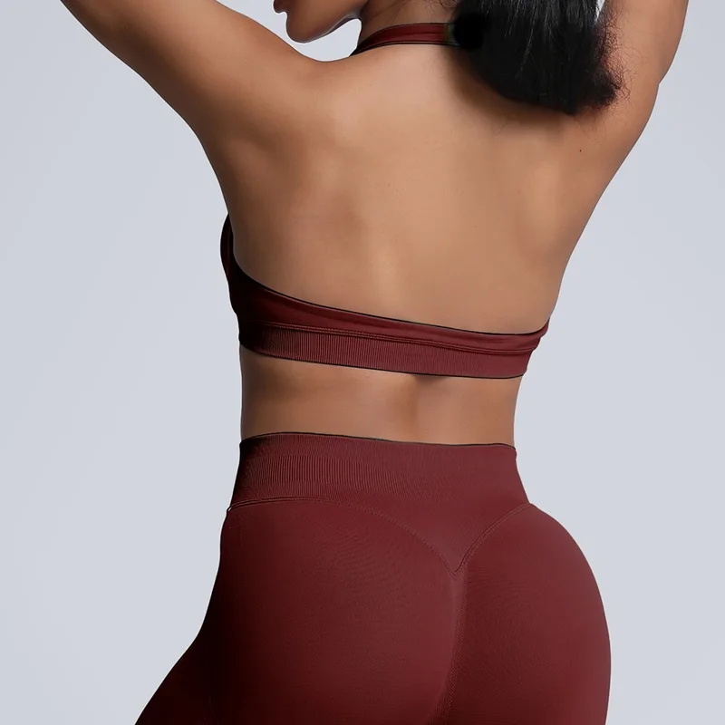HISTELLO Nahtloser Neckholder-Sport-BH für Damen, offener Rücken, hoher Halt, gepolstertes Oberteil, für Pilates, Yoga, Fitness, Gym, Workout – Detail 15