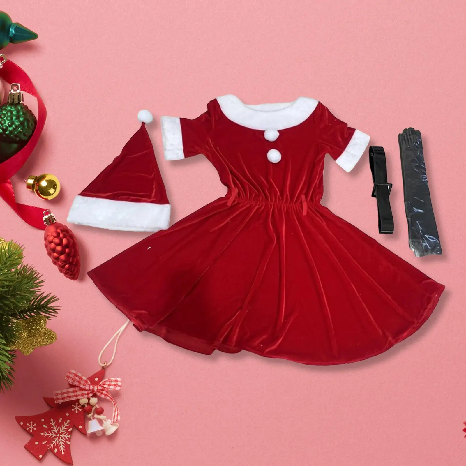 

Womens Santa Claus Costume Dress with Santa Hat for Holiday New Year Photo Props
