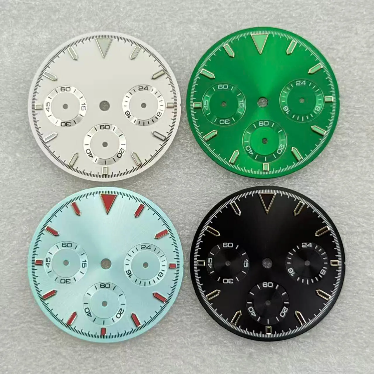 Diameter 29.5mm VK63 quartz movement blank dial modified multifunctional timing panda dial with green glow in the dark