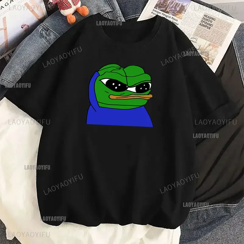 Funny Cartoon Pepe Frog Graphic Cotton Girl T Shirt Unisex Harajuku Short Sleeve Men Funny Frog Animal Y2k Gift Idea Casual Tops