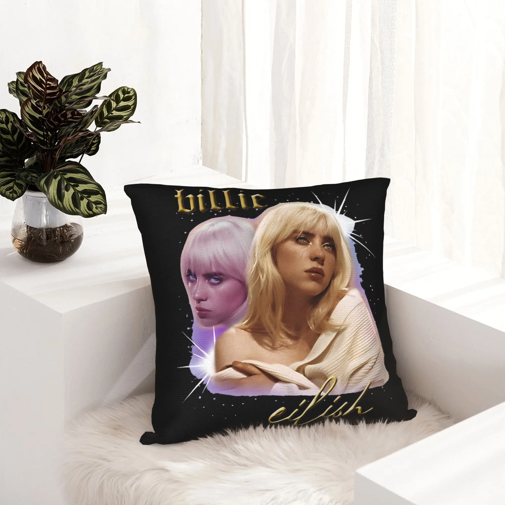 Billies Eilish Trend Pillowcase Soft Polyester Cushion Cover Decorations  Pillow Case Cover Bedroom Square 40X40cm