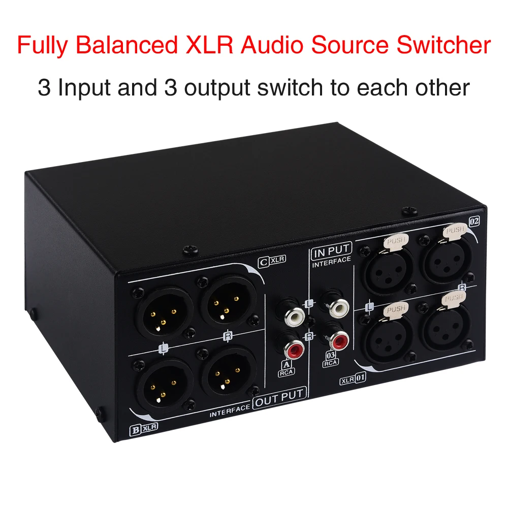 3 Input To 3 Output Fully Balanced XLR Signal Passive Stereo Selector Switch Switcher / Balanced XLR to Unbalanced RCA Audio