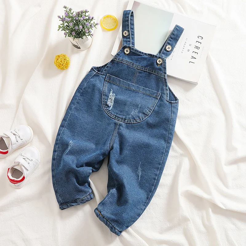 IENENS Toddler Overalls Baby Jumpsuit Boy Girl Dungarees Solid Color Jeans Kids Long Pants Clothes Casual Denim Trousers