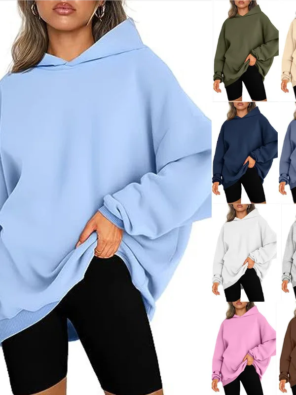 Loose Fitting Hooded Sweatirt Color Blo Street Sle Long Sve Polyester Fiber Women's Casual Comfortable Hoodie