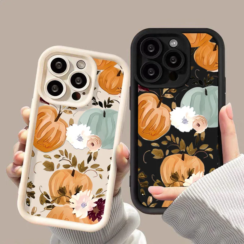 

Flower & Pumpkin Pattern Soft Phone Case For Xiaomi Mi 13 12 11 Lite 5G 14 15 13T 12T 14T Pro Shockproof Silicone Matte Cover