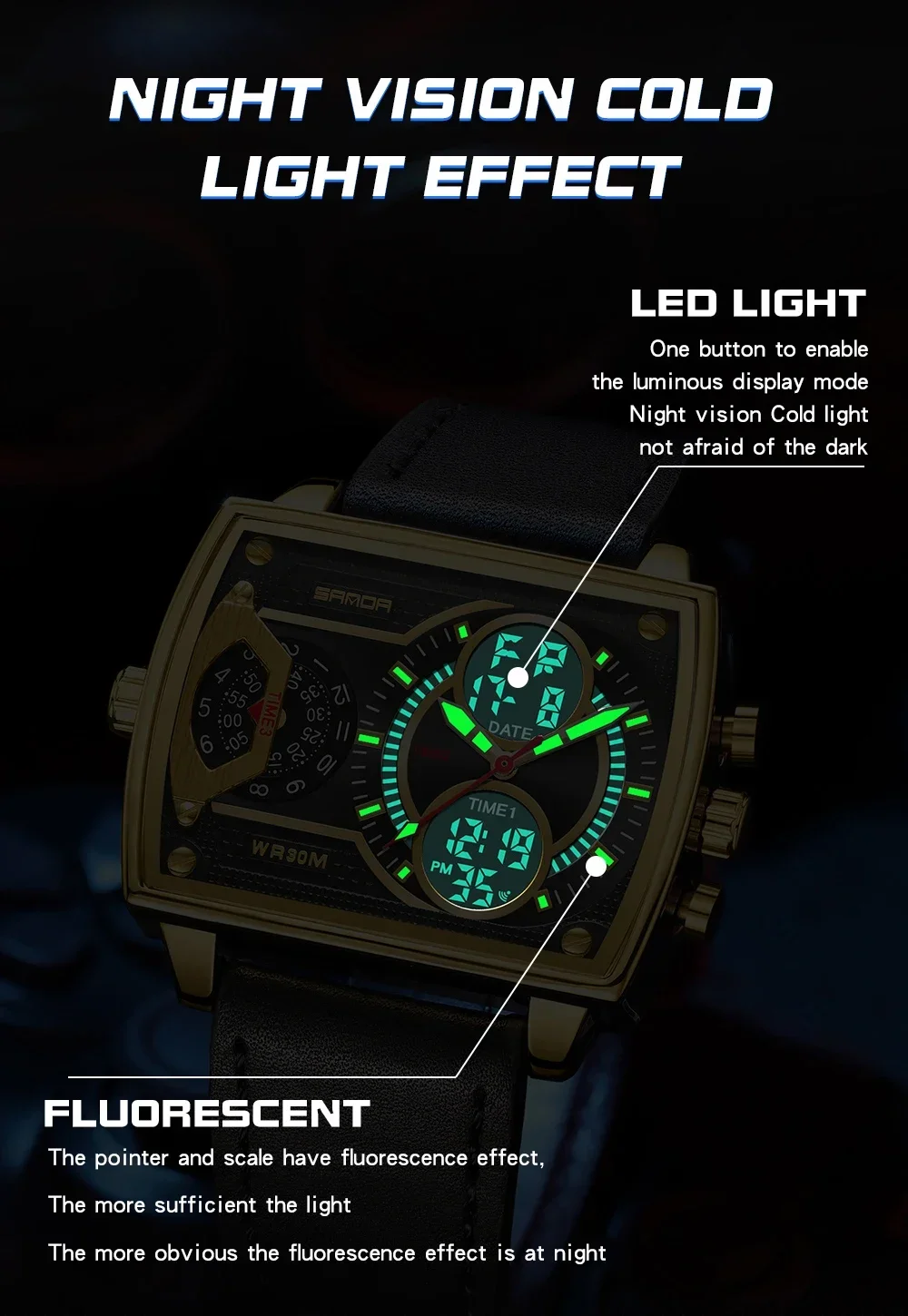 SANDA-reloj Digital de cuarzo para hombre, con doble pantalla cronógrafo de pulsera, de lujo, a la moda, 2023, nuevo, 6032