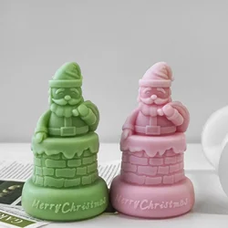 Handmade Aroma Candle Plaster Resin Molds Creative Christmas Candle Making Supplies DIY Chimney Santa Claus Silicone Mold