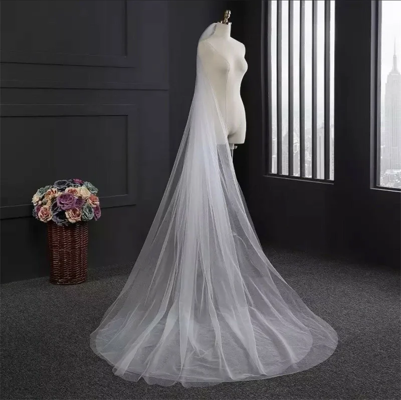 Long Bridal Veils Cathedral Wedding Veil Edge Luxurious Wedding Veils simple White black licras d mujer blanca