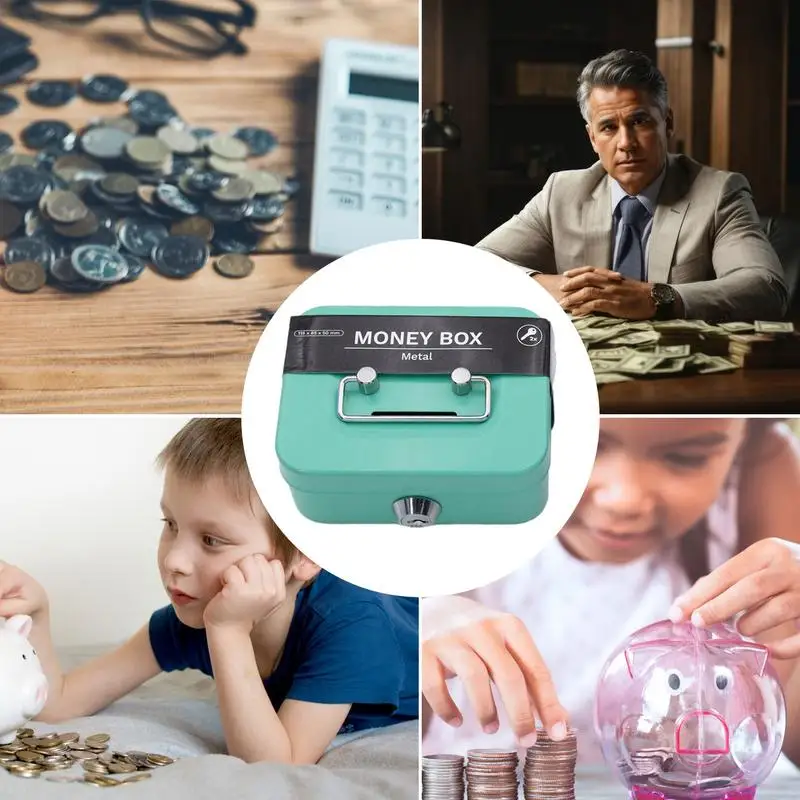 Metal Cash Box Mini Safe Lock Box Money Bank Metal Coin Bank Security Box Sturdy Cash Box Portable For Kids Coin Collection