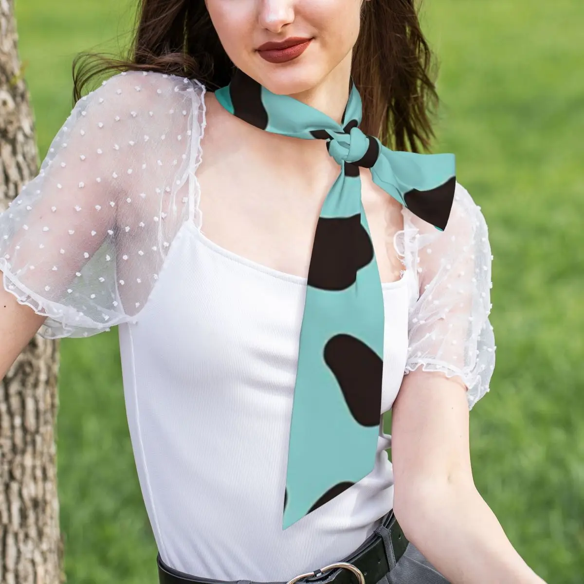 Cool Turquoise Blue Leopard Print Cheetah Women Long Narrow Scarf Silky Skinny Scarf Multi-use Neck Head Wrap for