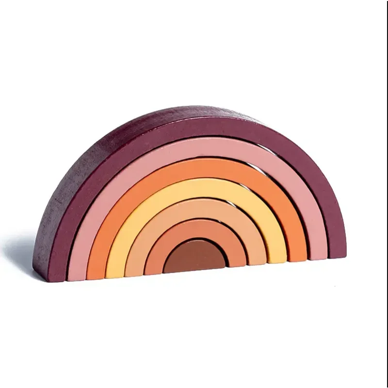 아치 브리지 무지개 나무 빌딩 블록 스태킹 게임 색상인지 어린이 몬테소리 교육 나무 장난감 어린이를위한