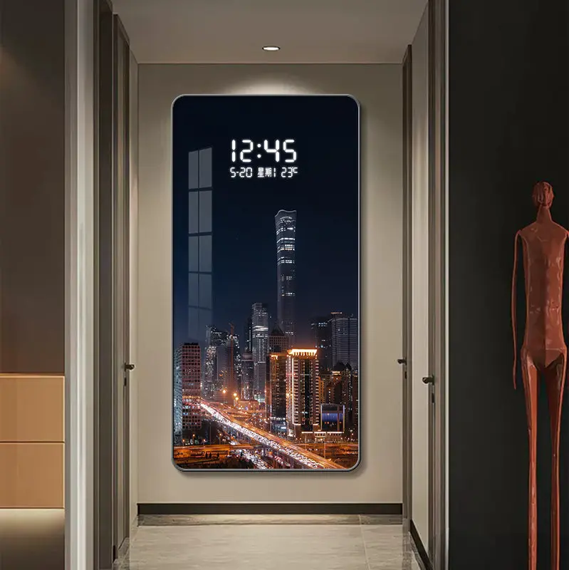 Urban Night Scene Decoration Painting Electronic Clock LED Light Mural Landscape Architecture Living Room Painting
