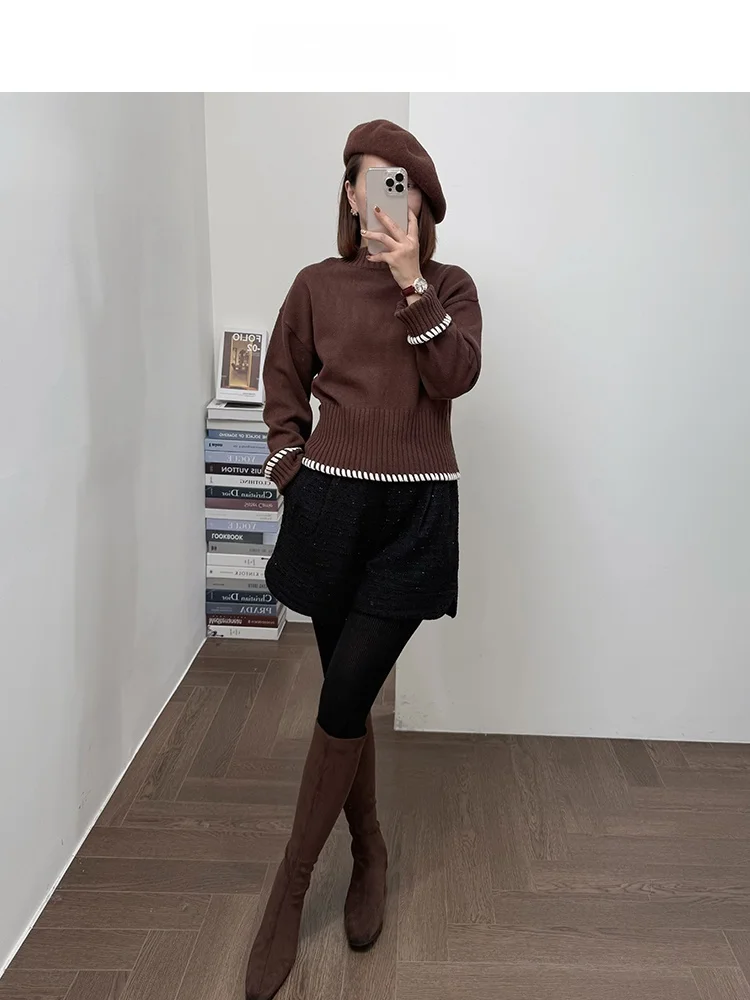 

Вязаный свитер ручной работы из мериносовой шерсти с высоким воротником, из пряжи Cact, на 10 лет! Прочная и красивая женская вязаная одежда из мериносовой шерсти.