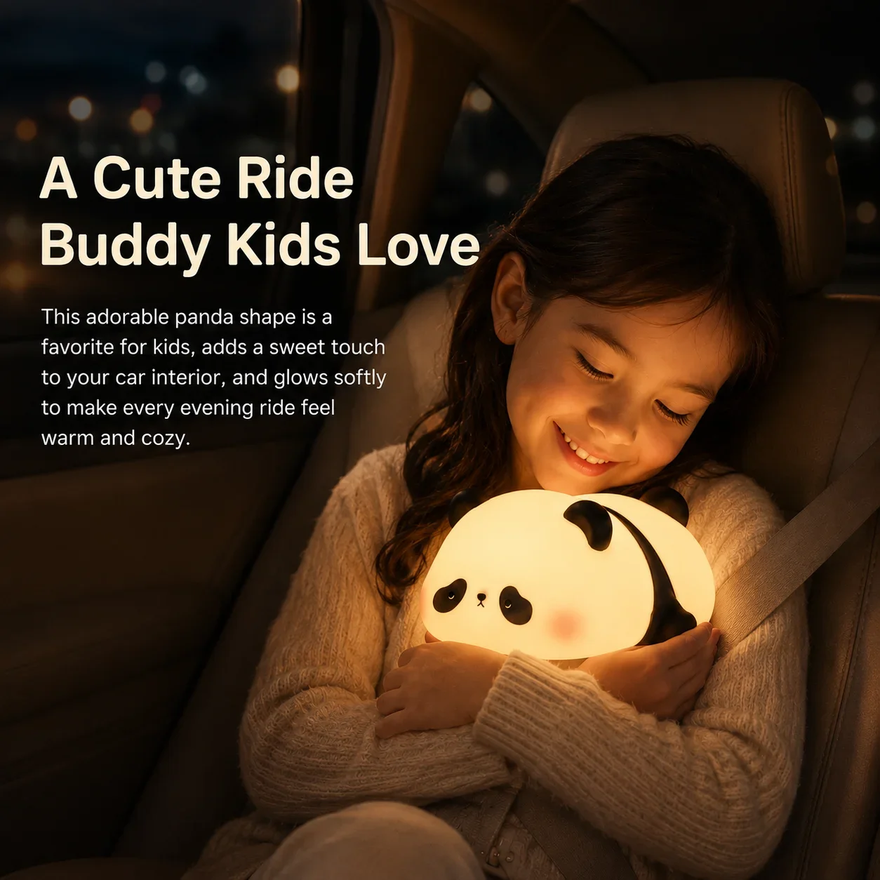 Panda Night Light for Car Interior, Cute Silicone LED Lamp, Rechargeable Soft Touch Lamp, 3-Level Dimmable Kids Decor