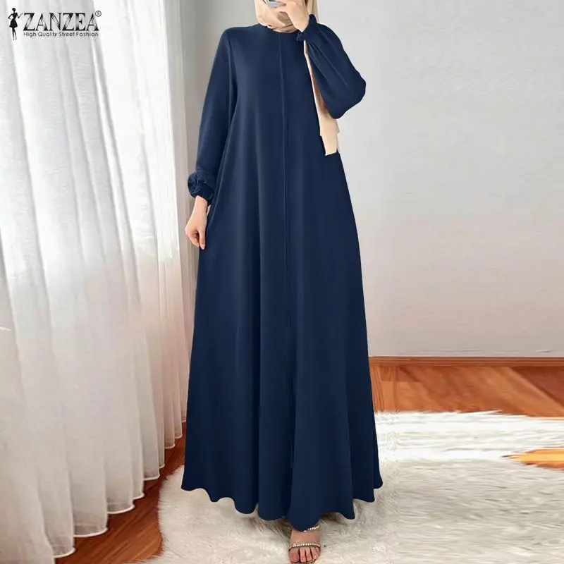 

ZANZEA Muslim Modest Fashion Maxi Dress Hijabs Women's O-Neck Long Sleeve Pintuck Loose Long Dresses Ramadan Abaya Robes 3XL