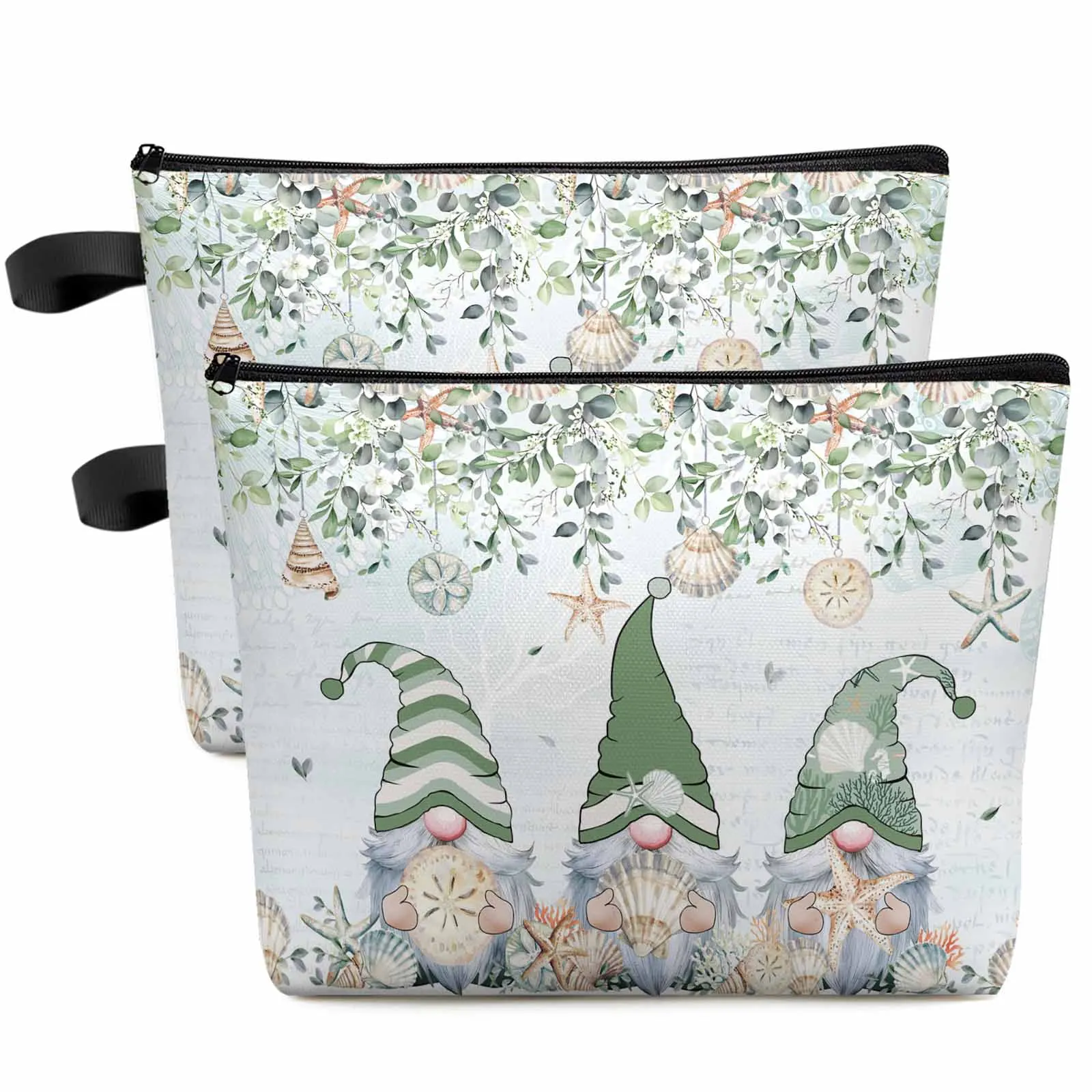 

Summer Shell Ocean Gnome Leaves Large Capacity Travel Cosmetic Bag Portable Makeup Storage Pouch Women Waterproof Pencil Case