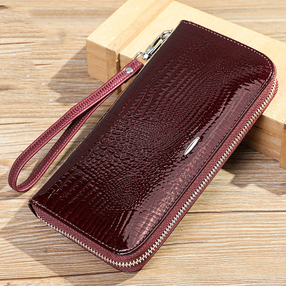 

Newsbirds Luxury Designer Women Purse 100% Genuine Leather Wallets For Woman Brithday Gift Female Cow Leather Long Purse Big Red