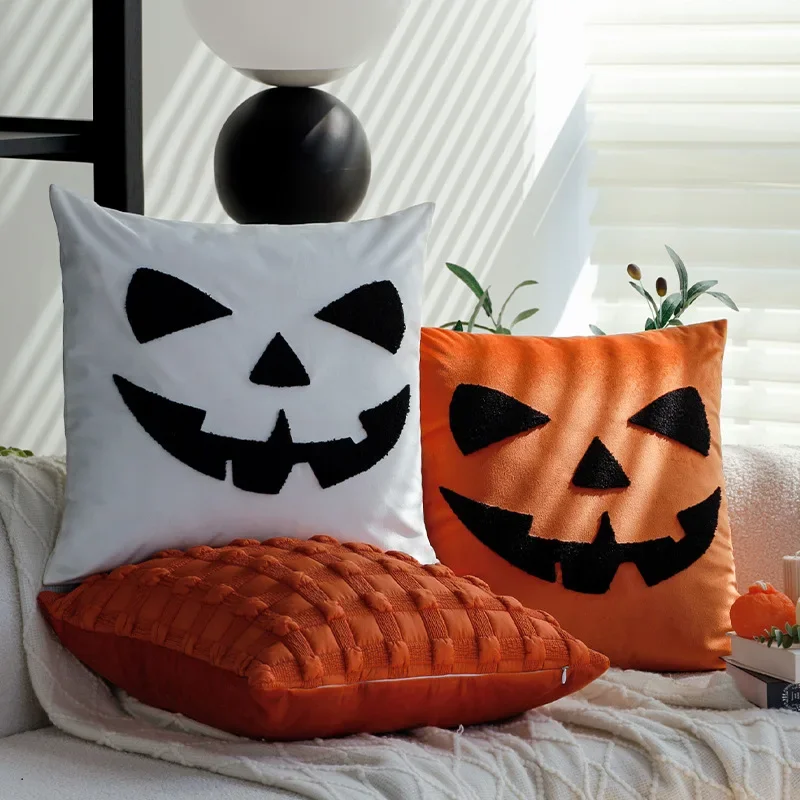 New Halloween Pillow Covers Decorative Terrifying Ghost Face Embroidered Cushion Cover Home Festival Decorative Sofa Pillowcase