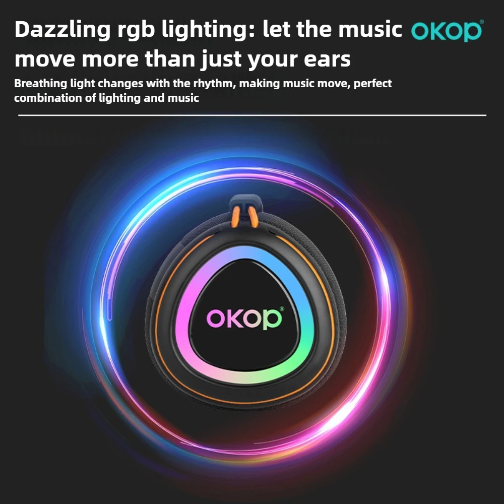 OKOP 블루투스 스피커, 휴대용 스피커, 선명한 음질 서브우퍼 카이샤 데 솜 심비오시스 스피커 RGB 컬러풀 라이트
