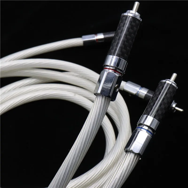 hifi 5N OCC Silver Plated RCA Fever Grade Audio Interconnect Cable with Carbon Fiber Plugs
